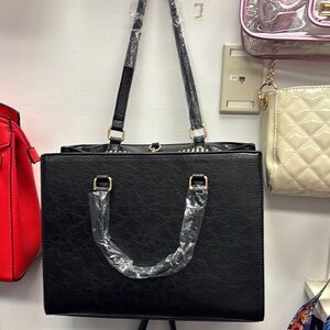 Alyssa Mommy and Me Black Leather Tote Bag